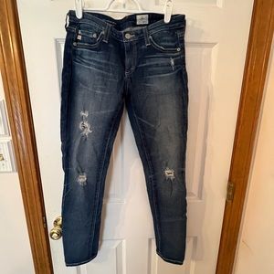 AG distressed super skinny ankle jeans